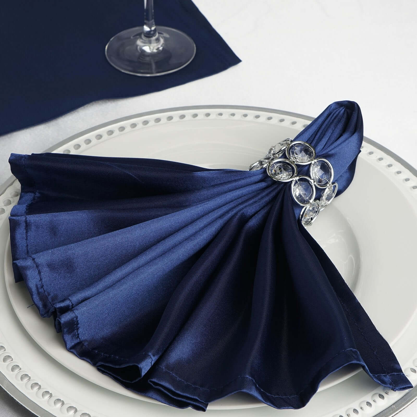 5 Pack Satin 20"x20" Napkins Navy Blue - Luxurious Shine & Smooth Dinner Napkins - Linen Luxes