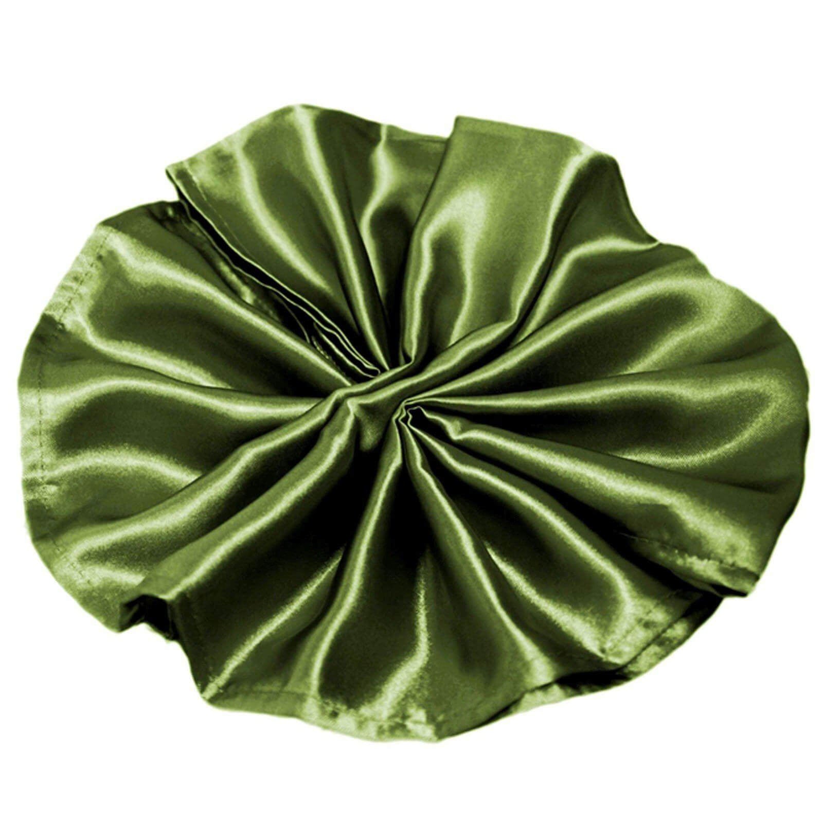 5 Pack Satin 20"x20" Napkins Olive Green - Luxurious Shine & Smooth Dinner Napkins - Linen Luxes