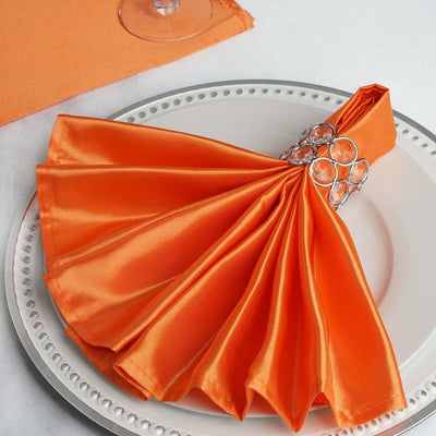 5 Pack Satin 20"x20" Napkins Orange - Luxurious Shine & Smooth Dinner Napkins - Linen Luxes