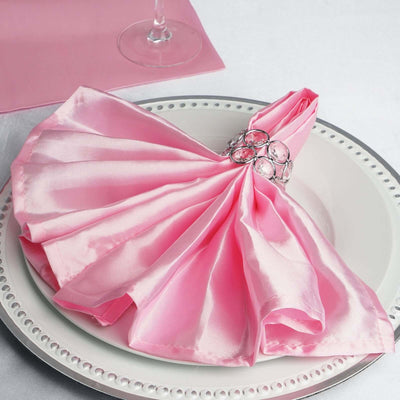 5 Pack Satin 20"x20" Napkins Pink - Luxurious Shine & Smooth Dinner Napkins - Linen Luxes