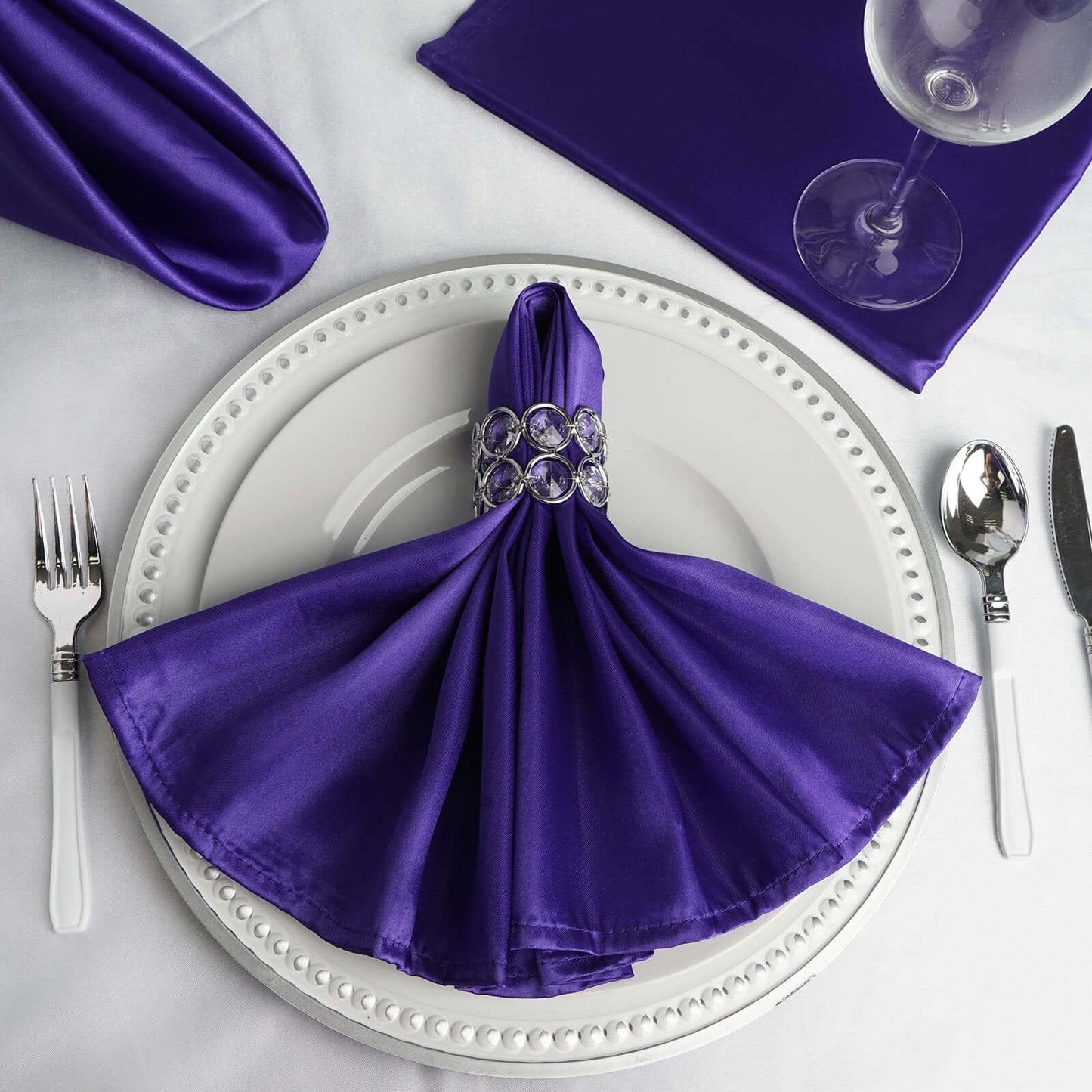 5 Pack Satin 20"x20" Napkins Purple - Luxurious Shine & Smooth Dinner Napkins - Linen Luxes
