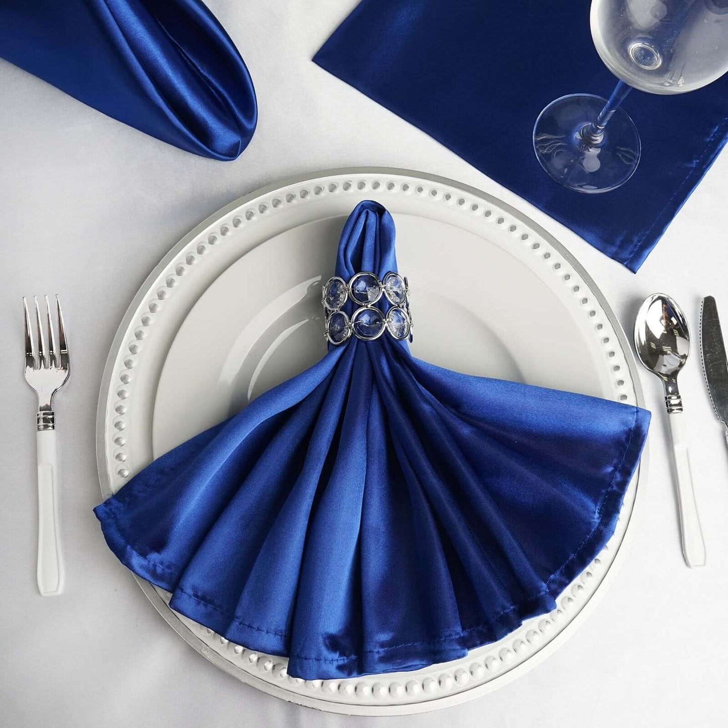 5 Pack Satin 20"x20" Napkins Royal Blue - Luxurious Shine & Smooth Dinner Napkins - Linen Luxes