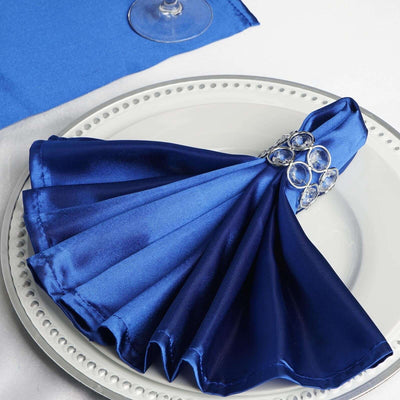 5 Pack Satin 20"x20" Napkins Royal Blue - Luxurious Shine & Smooth Dinner Napkins - Linen Luxes