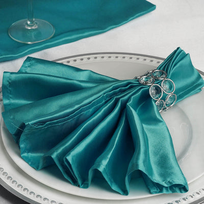 5 Pack Satin 20"x20" Napkins Turquoise - Luxurious Shine & Smooth Dinner Napkins - Linen Luxes