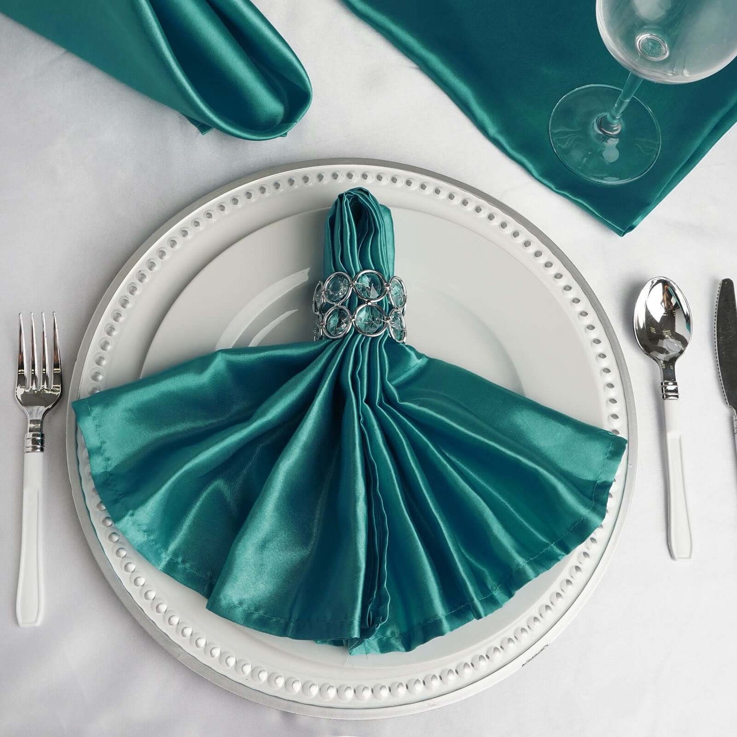 5 Pack Satin 20"x20" Napkins Turquoise - Luxurious Shine & Smooth Dinner Napkins - Linen Luxes