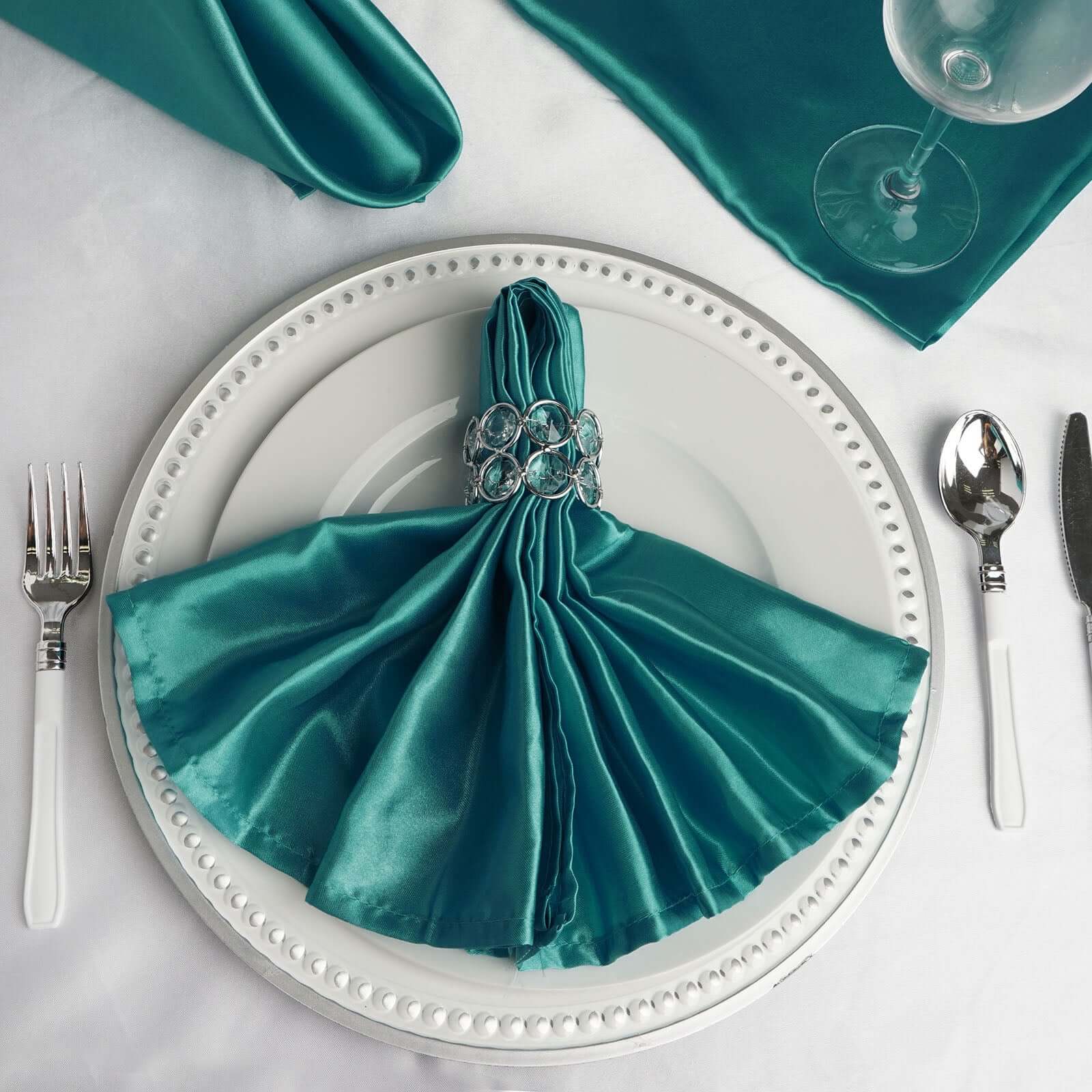 5 Pack Satin 20"x20" Napkins Turquoise - Luxurious Shine & Smooth Dinner Napkins - Linen Luxes