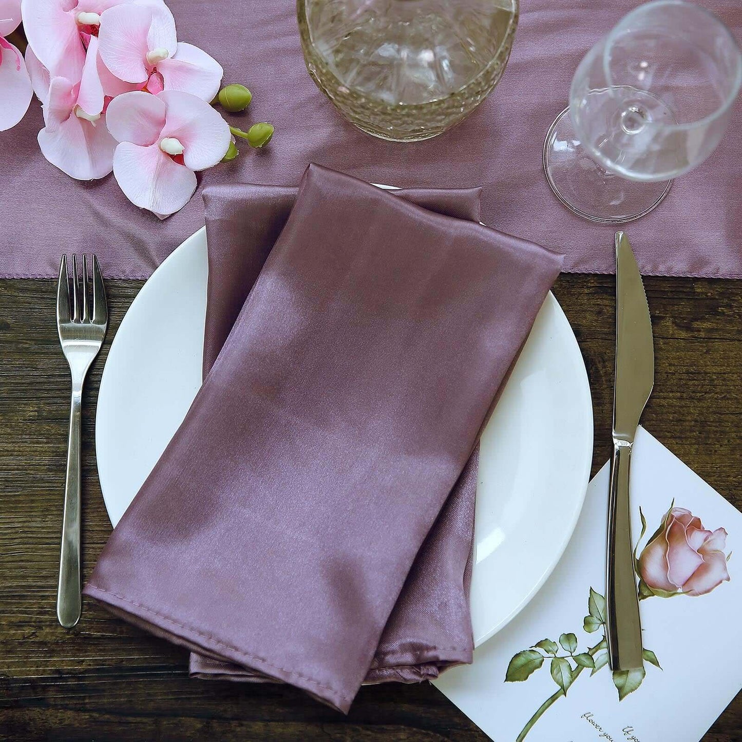 5 Pack Satin 20"x20" Napkins Violet Amethyst - Luxurious Shine & Smooth Dinner Napkins - Linen Luxes