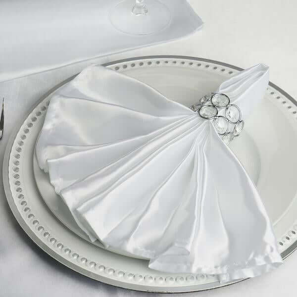 5 Pack Satin 20"x20" Napkins White - Luxurious Shine & Smooth Dinner Napkins for Upscale Events - Linen Luxes
