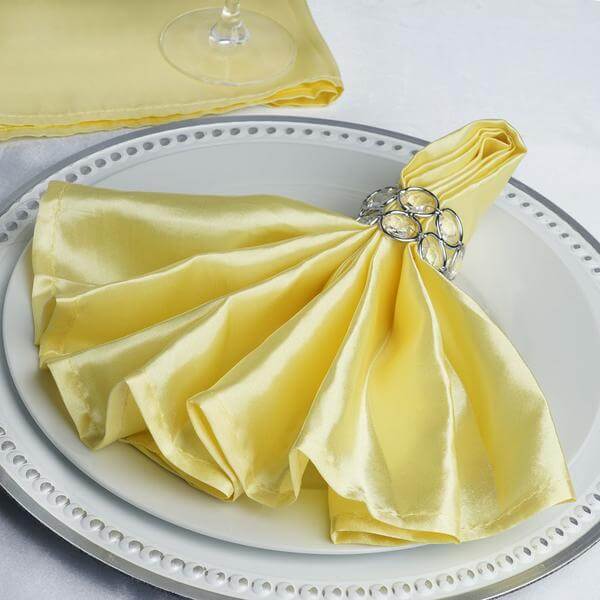 5 Pack Satin 20"x20" Napkins Yellow - Luxurious Shine & Smooth Dinner Napkins - Linen Luxes