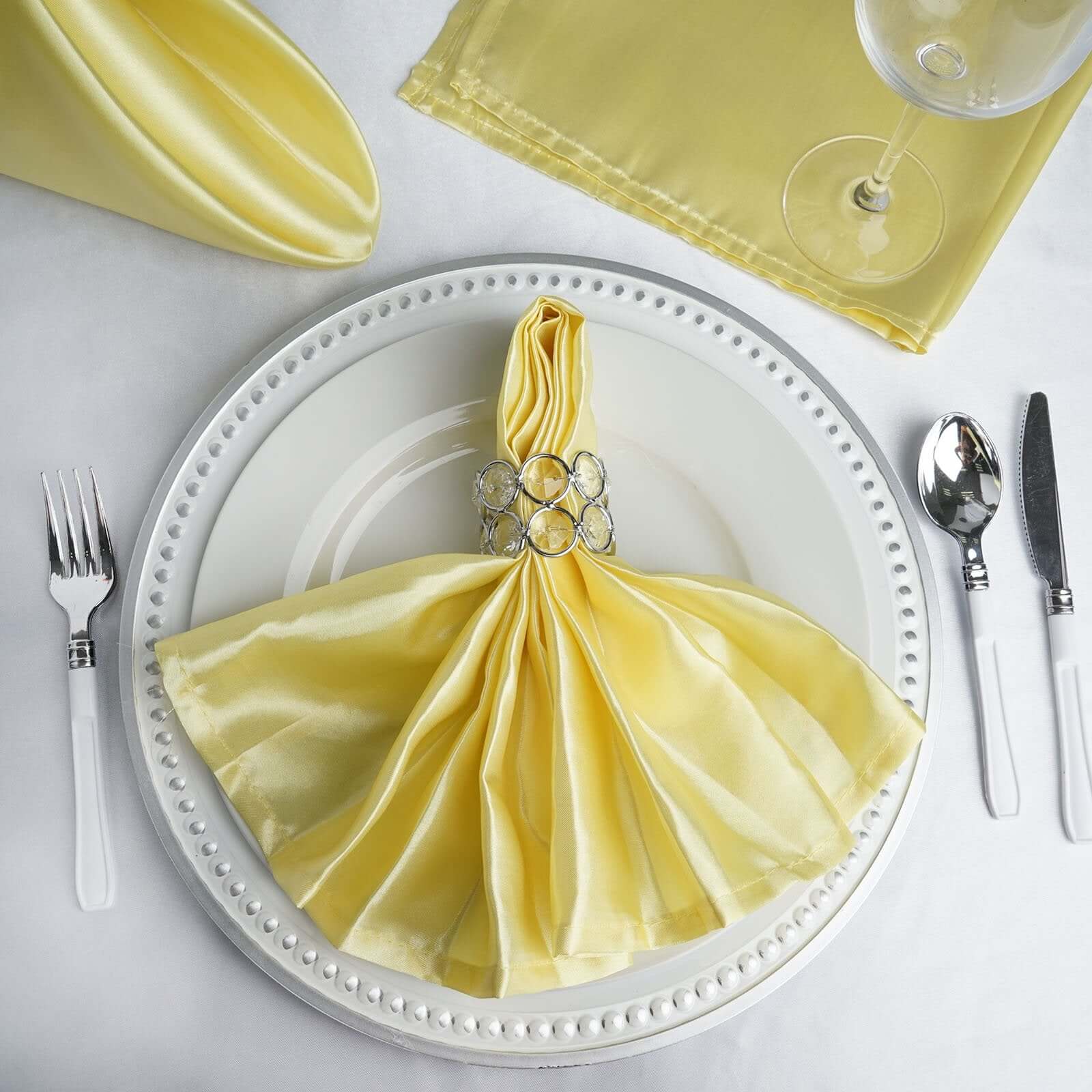 5 Pack Satin 20"x20" Napkins Yellow - Luxurious Shine & Smooth Dinner Napkins - Linen Luxes