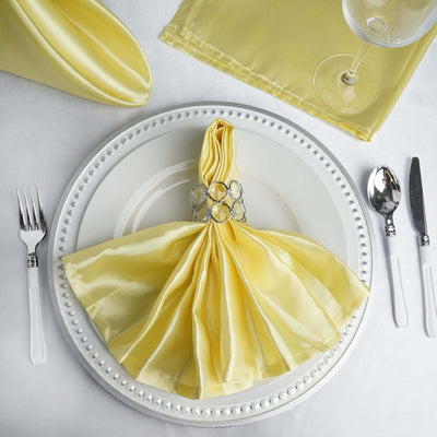 5 Pack Satin 20"x20" Napkins Yellow - Luxurious Shine & Smooth Dinner Napkins - Linen Luxes