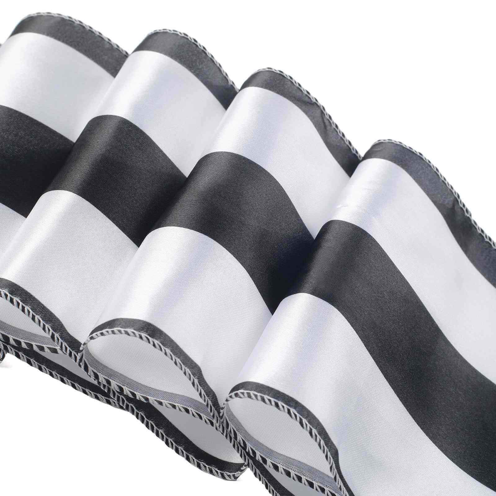 5 Pack Satin 6"x108" Chair Sashes Black/White Stripes - Sophisticated Decor for Weddings & Gatherings - Linen Luxes