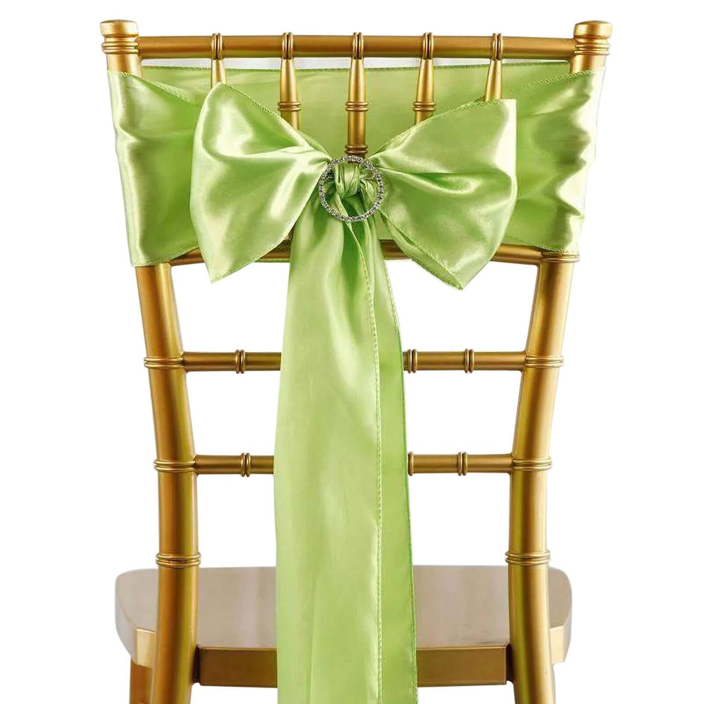 5 Pack Satin Chair Sashes Apple Green - Durable Chair Bows with Shiny Finish 6"x106" - Linen Luxes