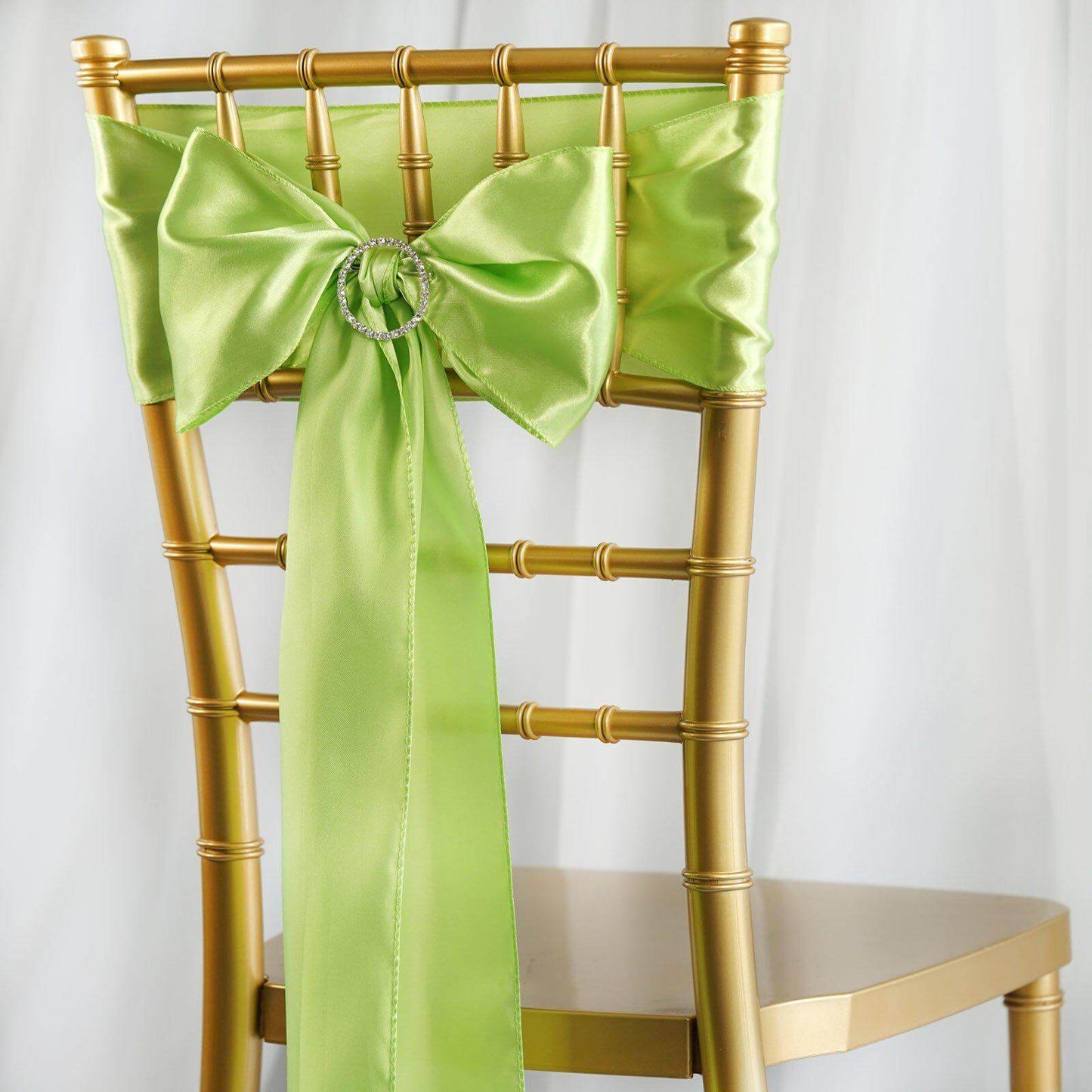 5 Pack Satin Chair Sashes Apple Green - Durable Chair Bows with Shiny Finish 6"x106" - Linen Luxes