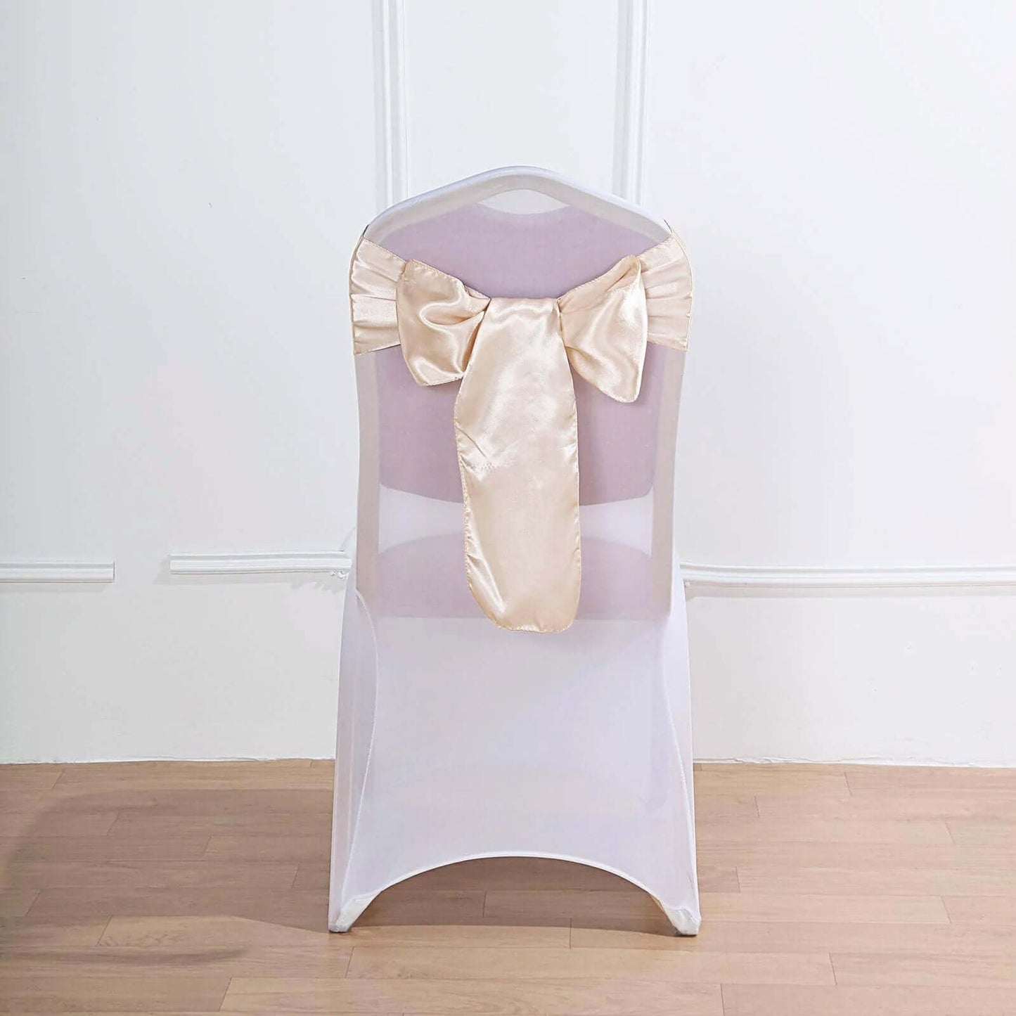 5 Pack Satin Chair Sashes Beige - Durable Chair Bows with Shiny Finish 6"x106" - Linen Luxes