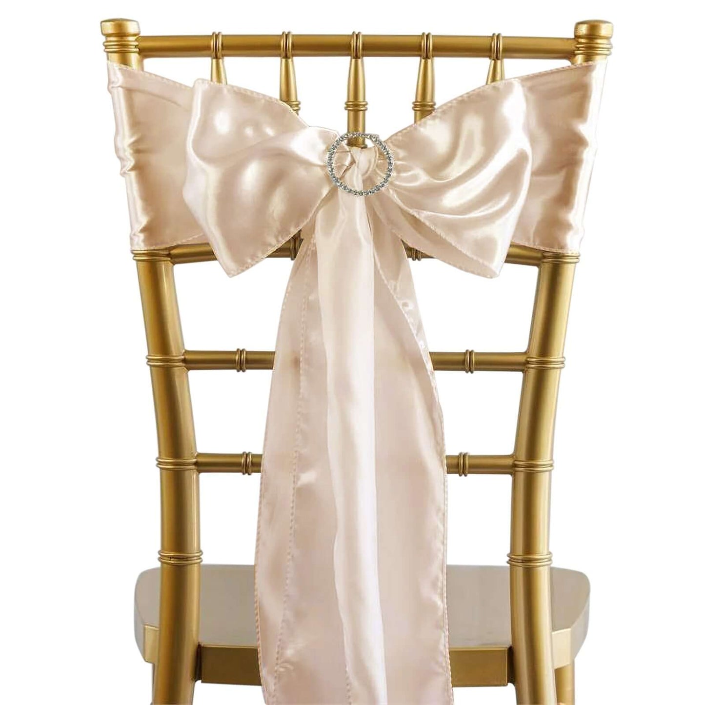 5 Pack Satin Chair Sashes Beige - Durable Chair Bows with Shiny Finish 6"x106" - Linen Luxes