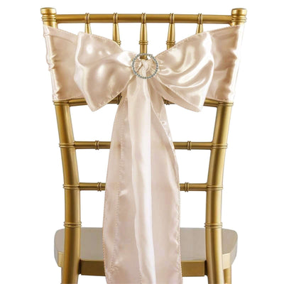 5 Pack Satin Chair Sashes Beige - Durable Chair Bows with Shiny Finish 6"x106" - Linen Luxes