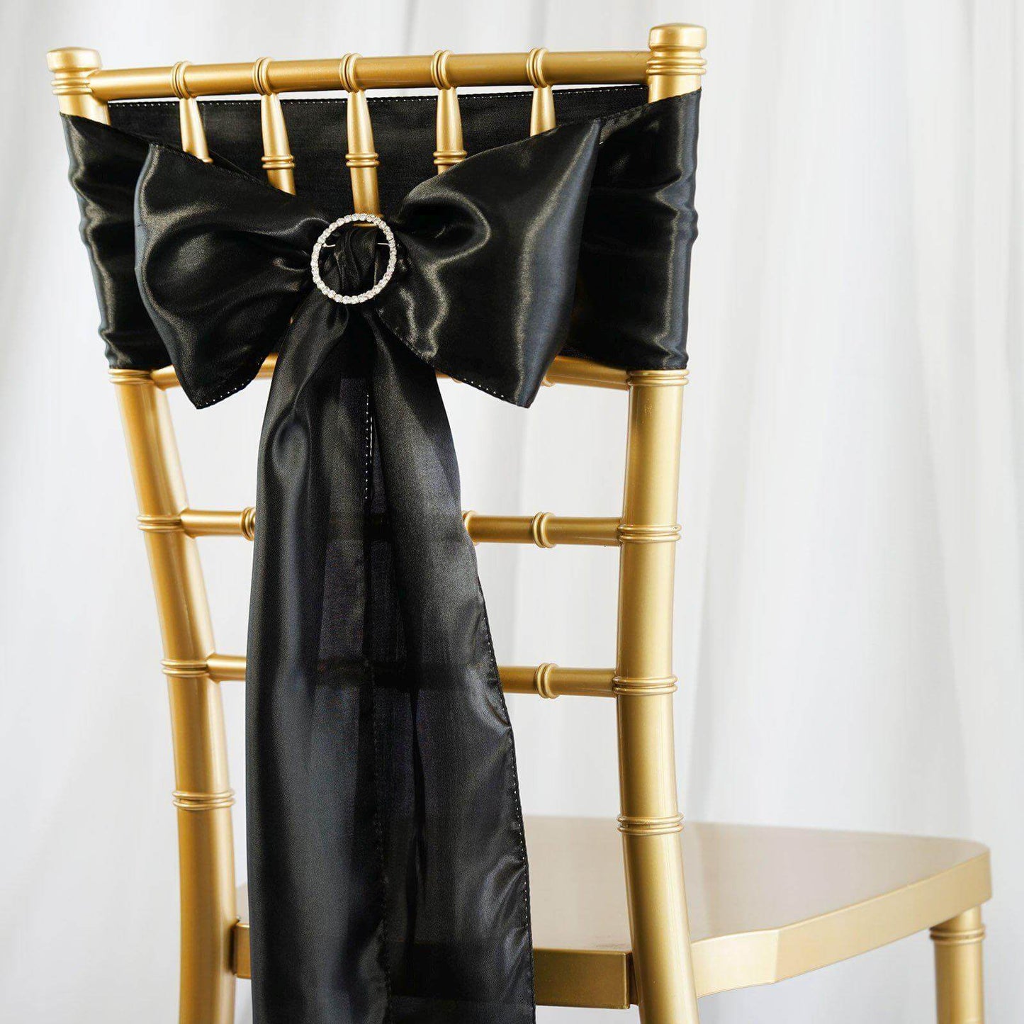 5 Pack Satin Chair Sashes Black - Durable Chair Bows with Shiny Finish for Classy Event Chair Decor 6"x106" - Linen Luxes