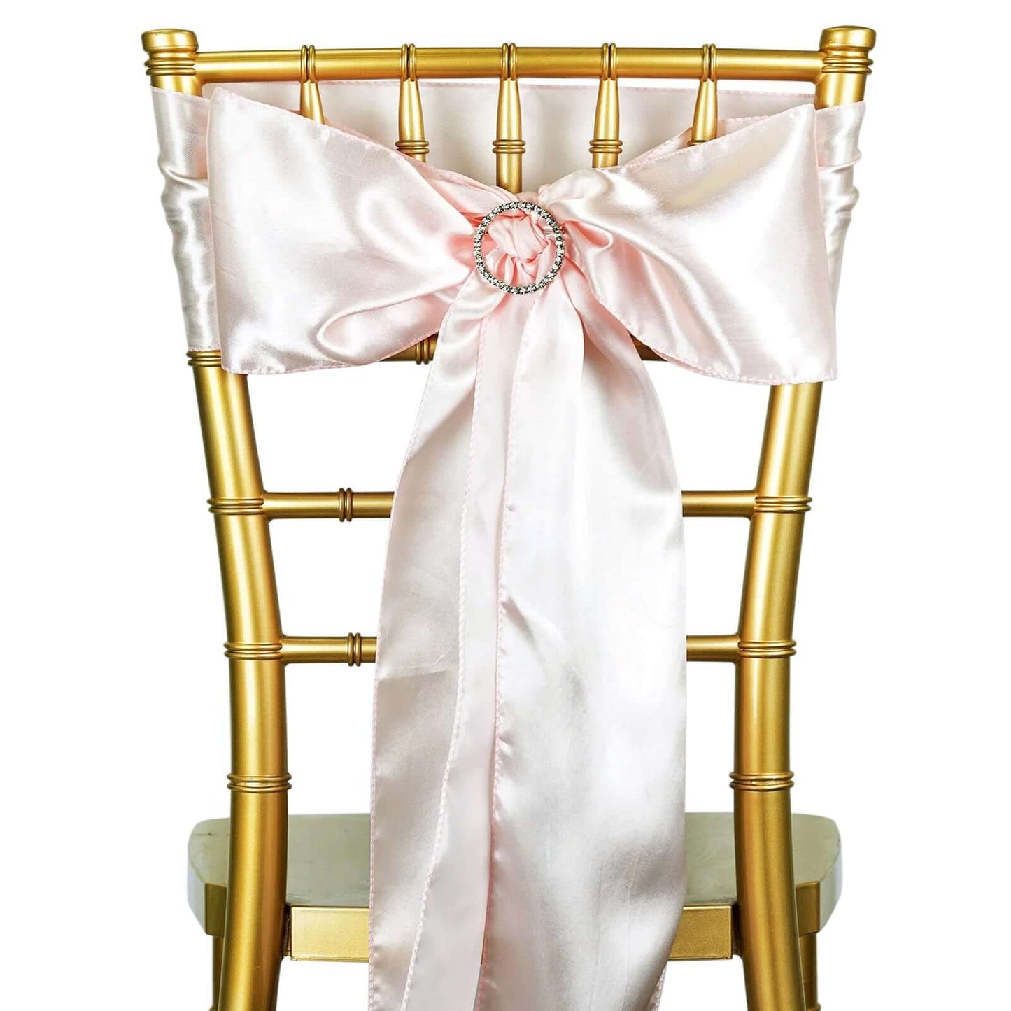 5 Pack Satin Chair Sashes Blush - Durable Chair Bows with Shiny Finish 6"x106" - Linen Luxes
