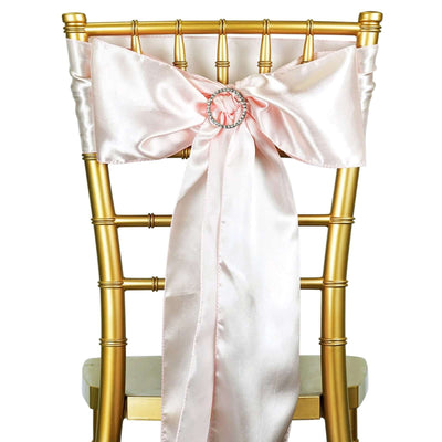 5 Pack Satin Chair Sashes Blush - Durable Chair Bows with Shiny Finish 6"x106" - Linen Luxes