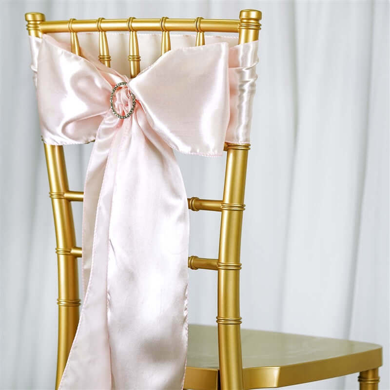 5 Pack Satin Chair Sashes Blush - Durable Chair Bows with Shiny Finish 6"x106" - Linen Luxes