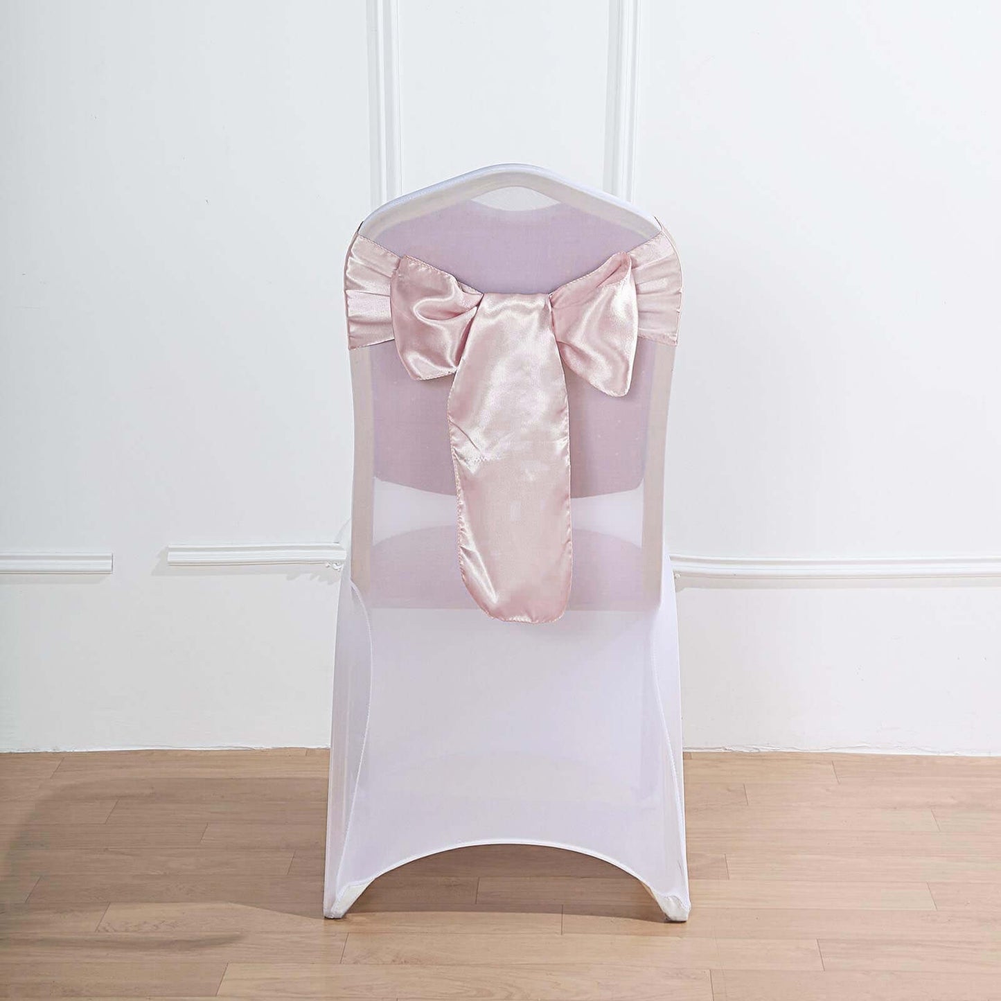 5 Pack Satin Chair Sashes Blush - Durable Chair Bows with Shiny Finish 6"x106" - Linen Luxes