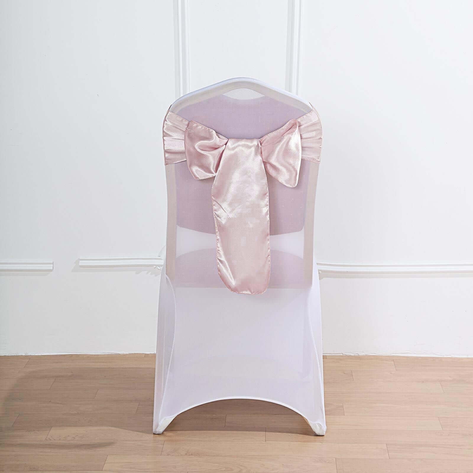 5 Pack Satin Chair Sashes Blush - Durable Chair Bows with Shiny Finish 6"x106" - Linen Luxes