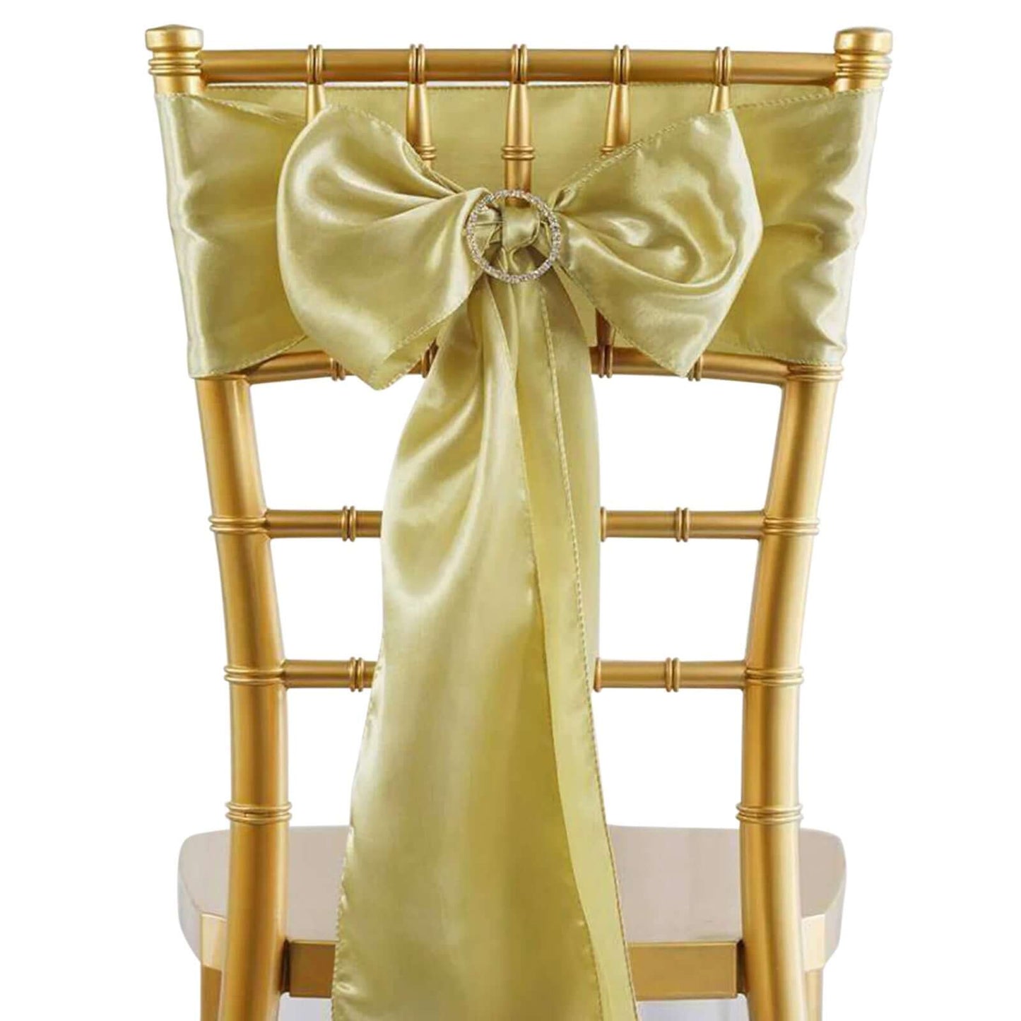 5 Pack Satin Chair Sashes Champagne - Durable Chair Bows with Shiny Finish 6"x106" - Linen Luxes