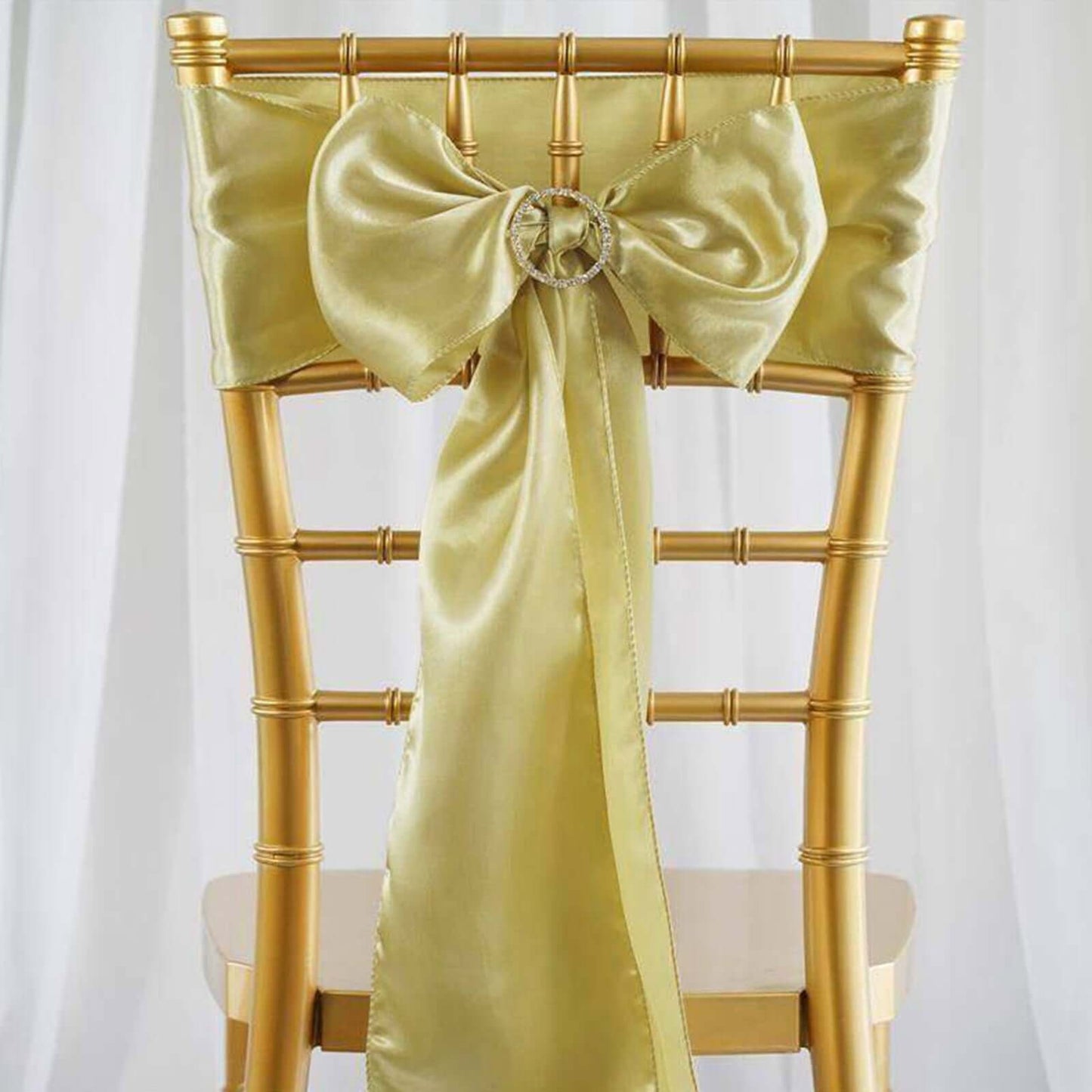 5 Pack Satin Chair Sashes Champagne - Durable Chair Bows with Shiny Finish 6"x106" - Linen Luxes