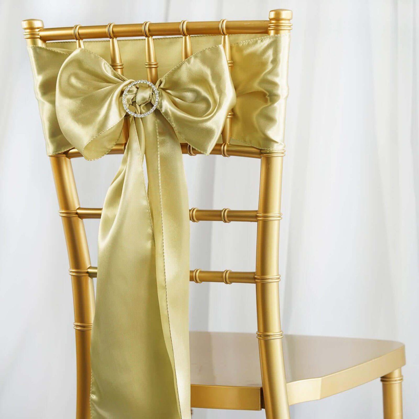 5 Pack Satin Chair Sashes Champagne - Durable Chair Bows with Shiny Finish 6"x106" - Linen Luxes