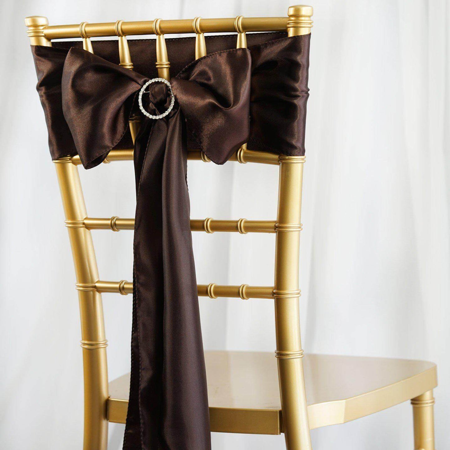 5 Pack Satin Chair Sashes Chocolate - Durable Chair Bows with Shiny Finish 6"x106" - Linen Luxes
