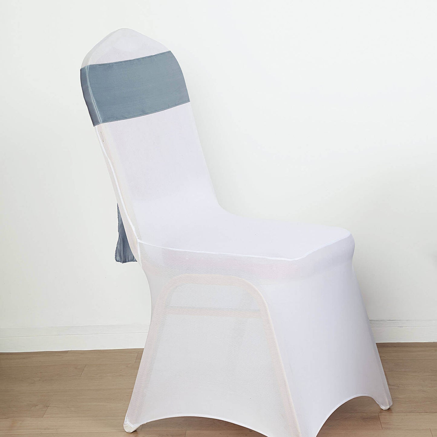 5 Pack Satin Chair Sashes Dusty Blue - Durable Chair Bows with Shiny Finish 6"x106" - Linen Luxes