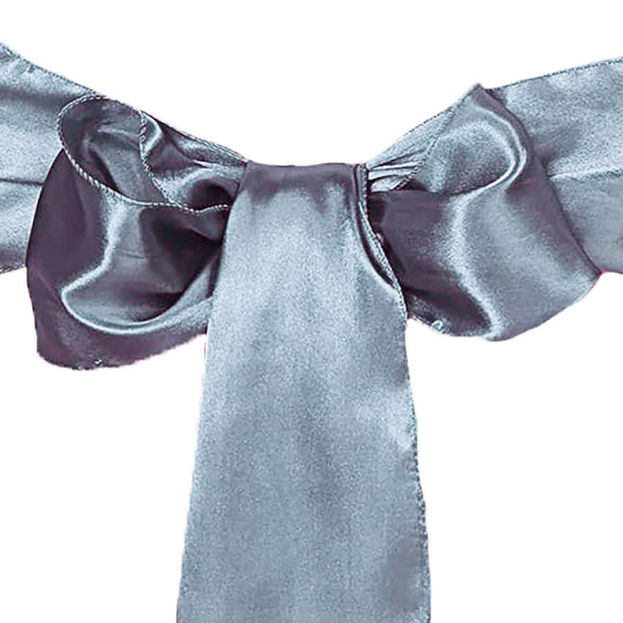 5 Pack Satin Chair Sashes Dusty Blue - Durable Chair Bows with Shiny Finish 6"x106" - Linen Luxes