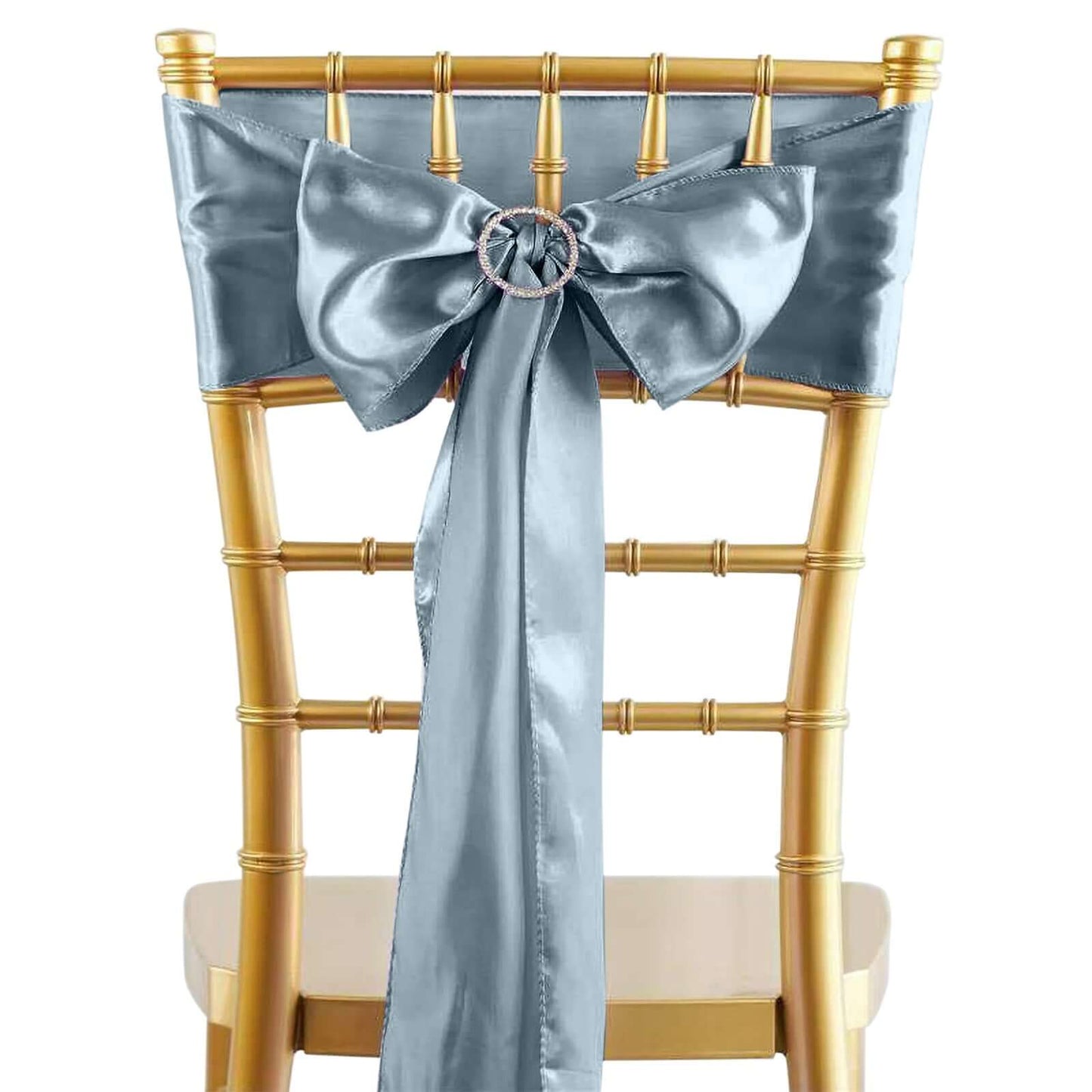 5 Pack Satin Chair Sashes Dusty Blue - Durable Chair Bows with Shiny Finish 6"x106" - Linen Luxes