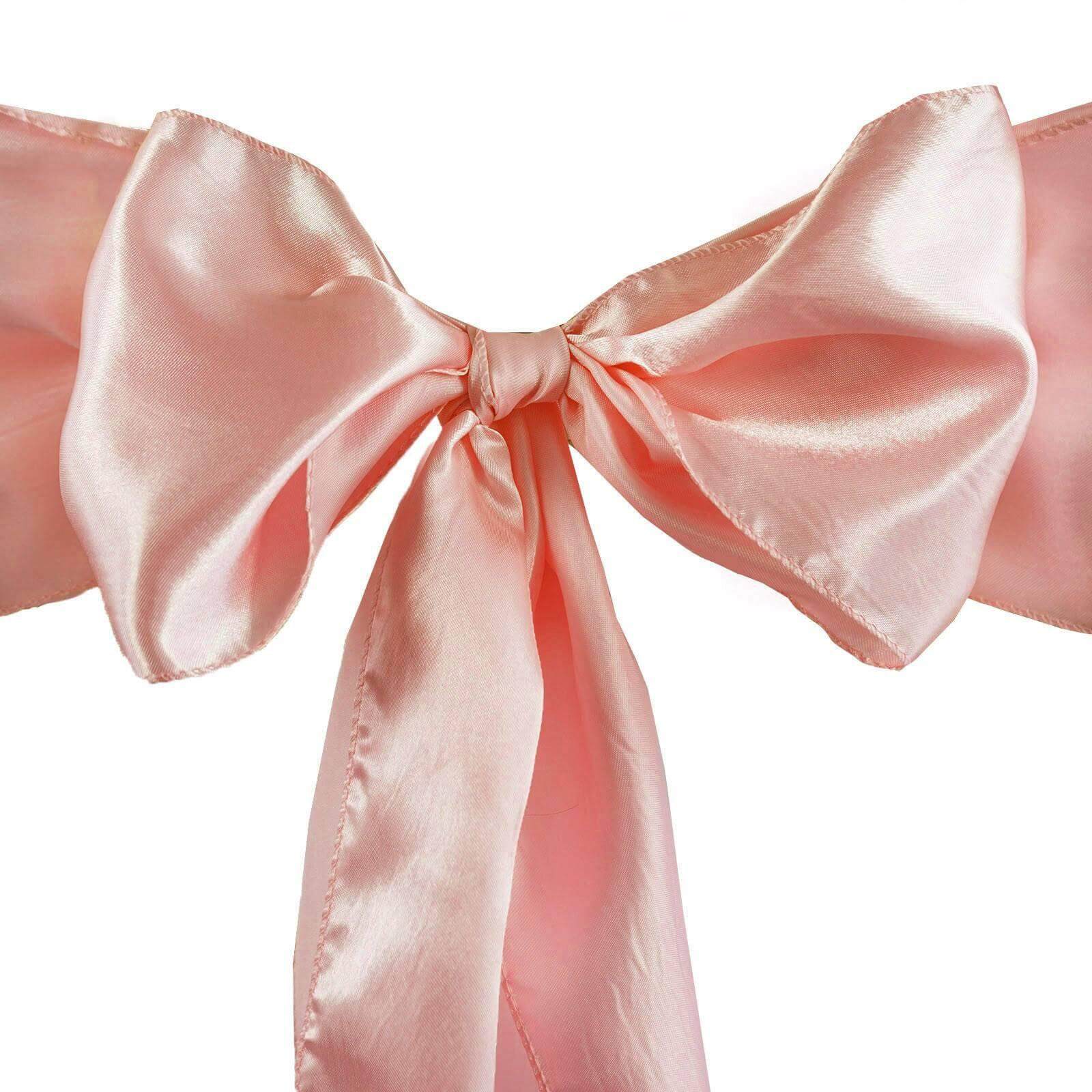 5 Pack Satin Chair Sashes Dusty Rose - Durable Chair Bows with Shiny Finish 6"x106" - Linen Luxes