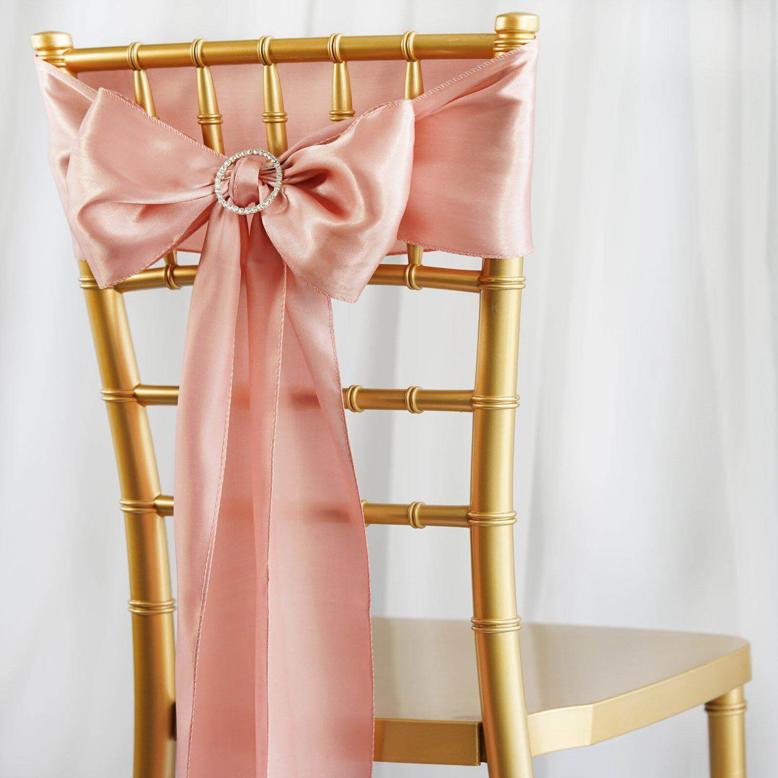 5 Pack Satin Chair Sashes Dusty Rose - Durable Chair Bows with Shiny Finish 6"x106" - Linen Luxes