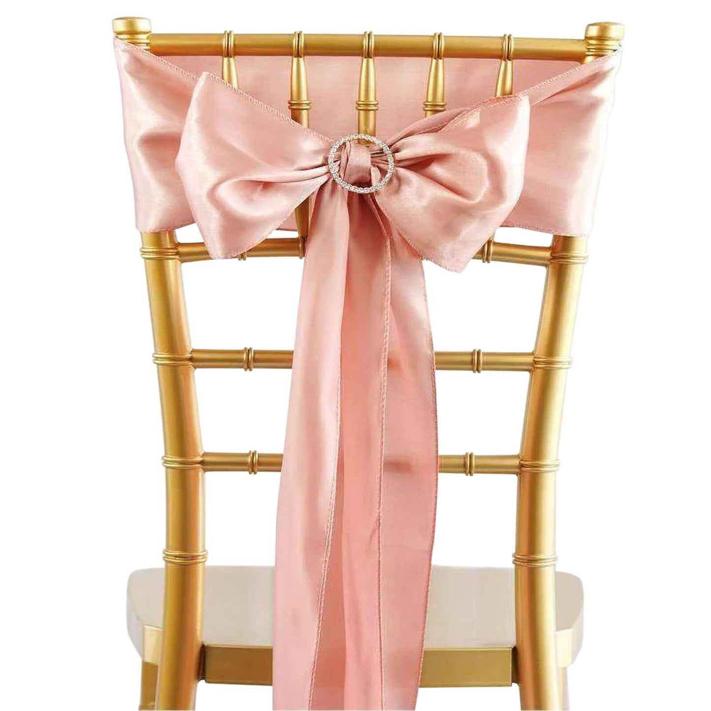 5 Pack Satin Chair Sashes Dusty Rose - Durable Chair Bows with Shiny Finish 6"x106" - Linen Luxes