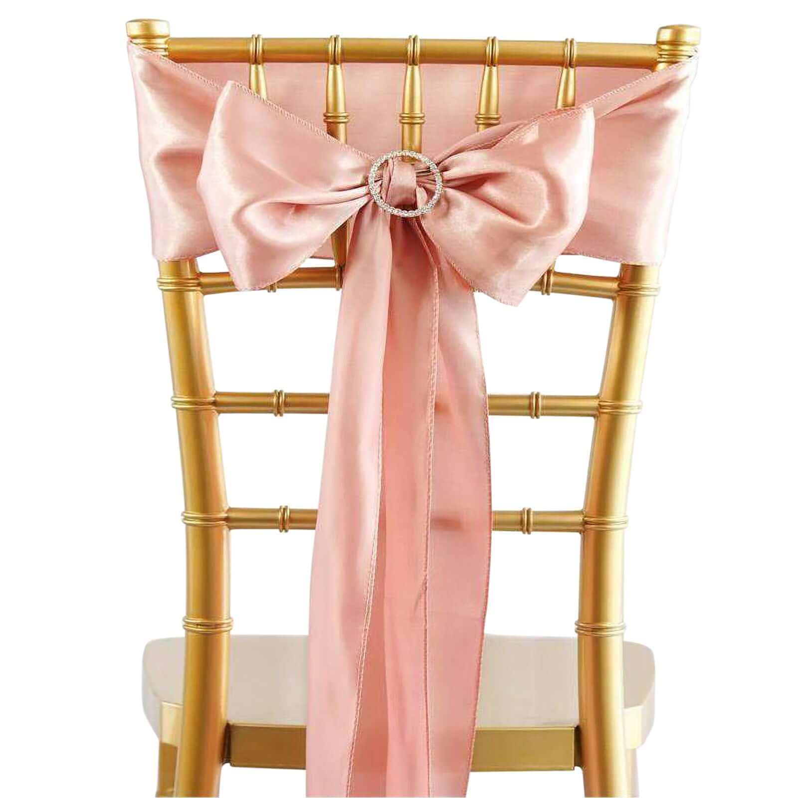 5 Pack Satin Chair Sashes Dusty Rose - Durable Chair Bows with Shiny Finish 6"x106" - Linen Luxes