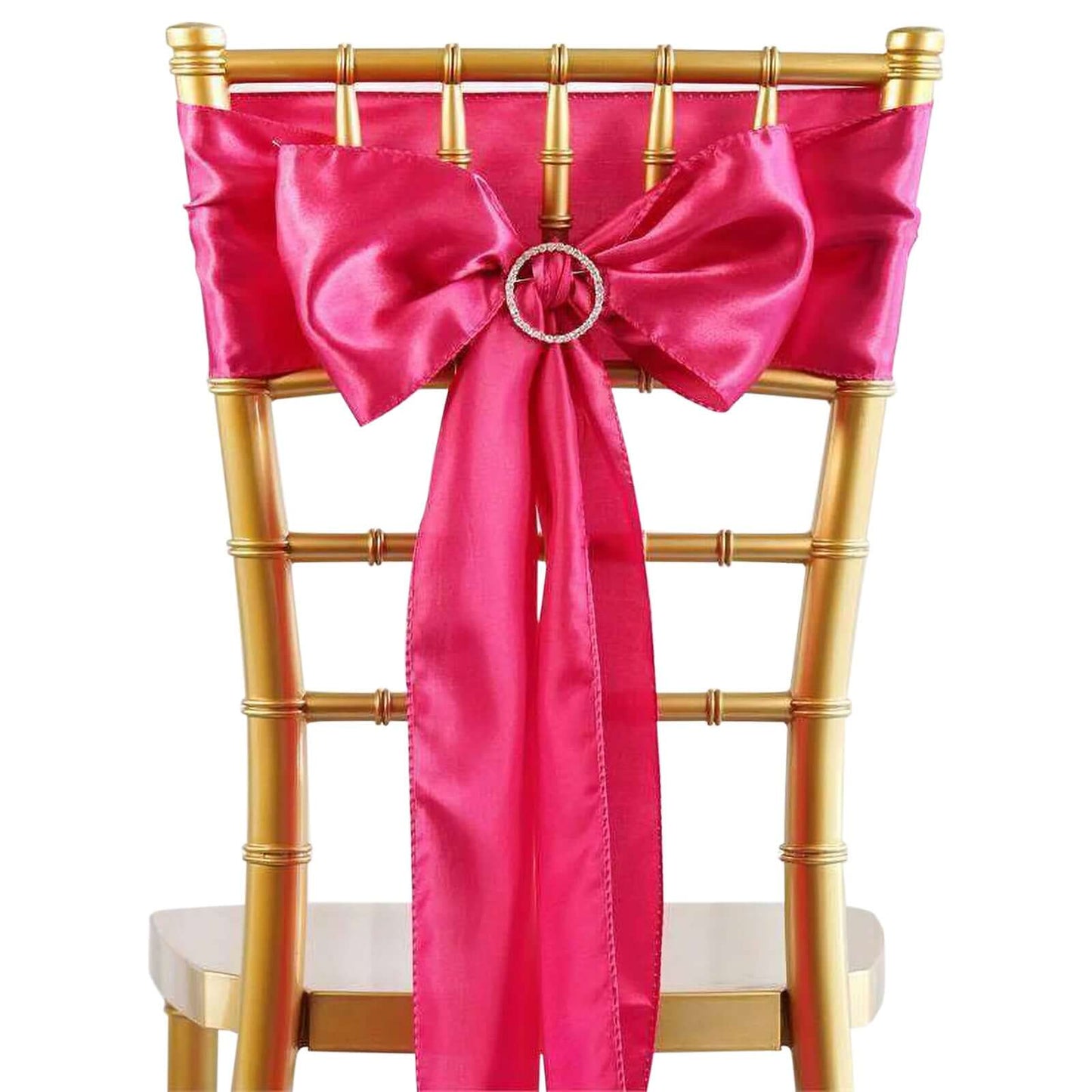 5 Pack Satin Chair Sashes Fuchsia - Durable Chair Bows with Shiny Finish 6"x106" - Linen Luxes