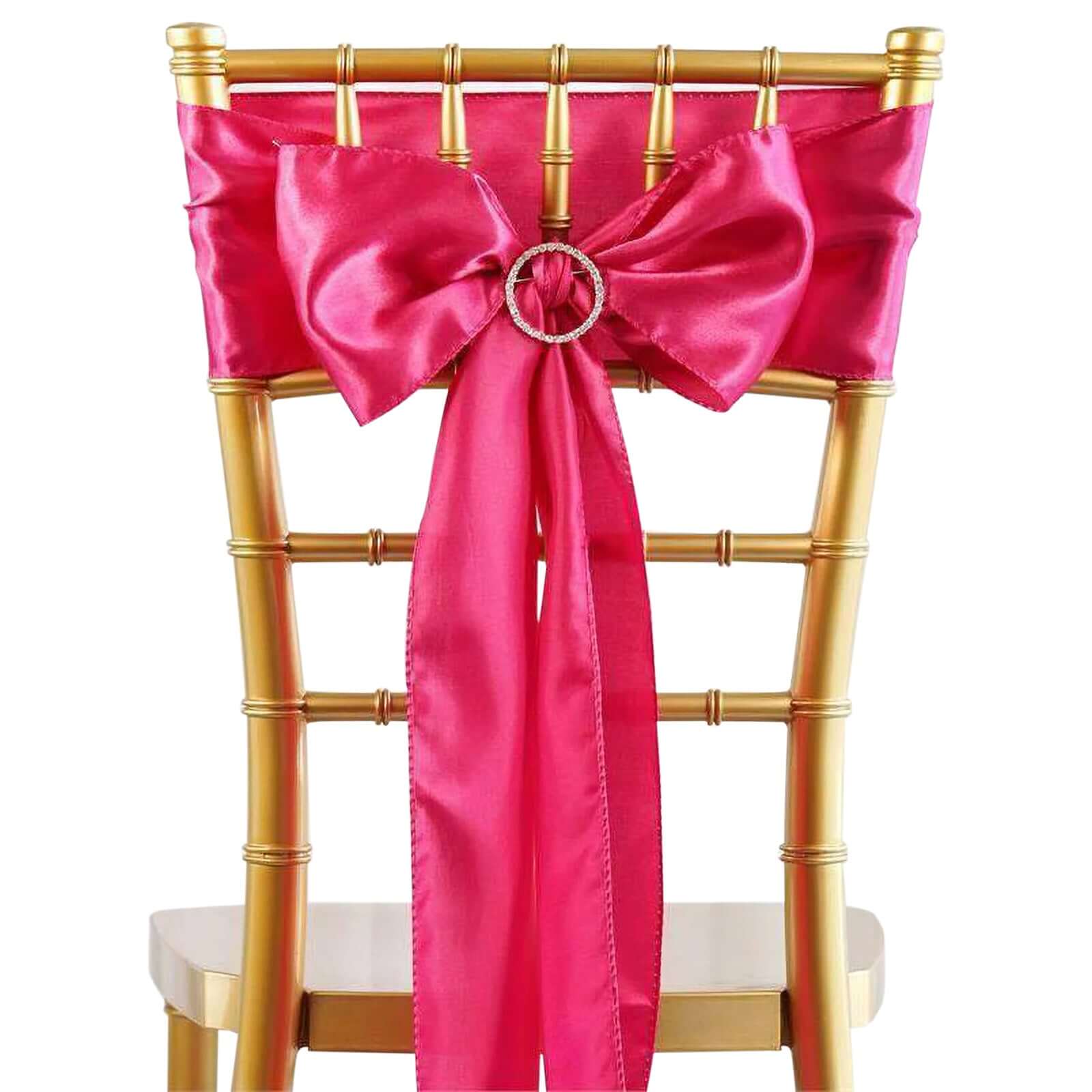 5 Pack Satin Chair Sashes Fuchsia - Durable Chair Bows with Shiny Finish 6"x106" - Linen Luxes