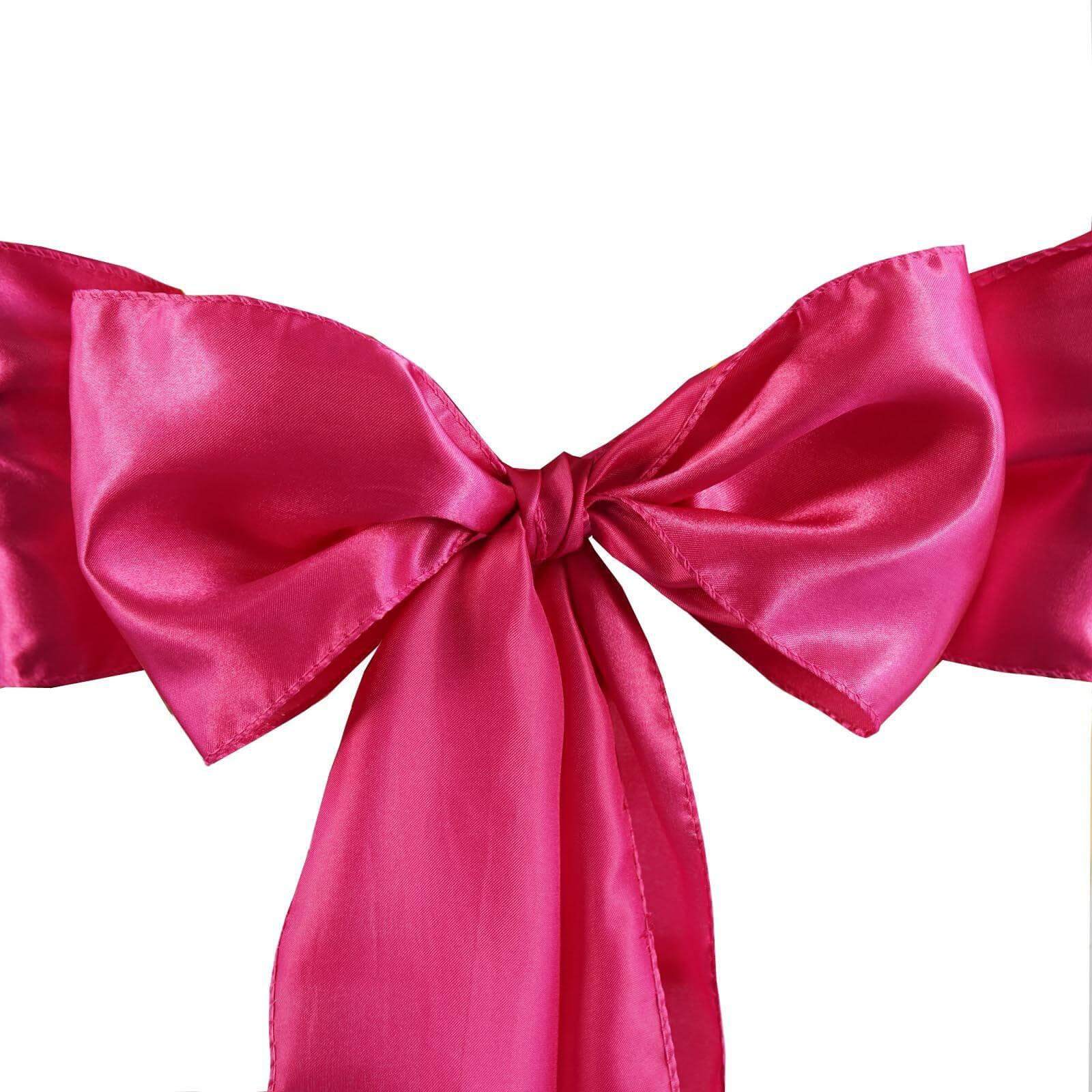 5 Pack Satin Chair Sashes Fuchsia - Durable Chair Bows with Shiny Finish 6"x106" - Linen Luxes