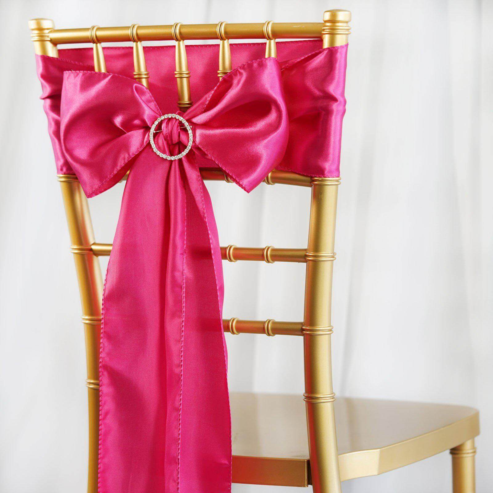 5 Pack Satin Chair Sashes Fuchsia - Durable Chair Bows with Shiny Finish 6"x106" - Linen Luxes