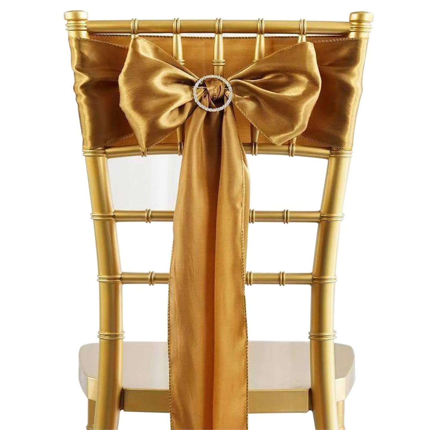 5 Pack Satin Chair Sashes Gold - Durable Chair Bows with Shiny Finish for Classy Event Chair Decor 6"x106" - Linen Luxes
