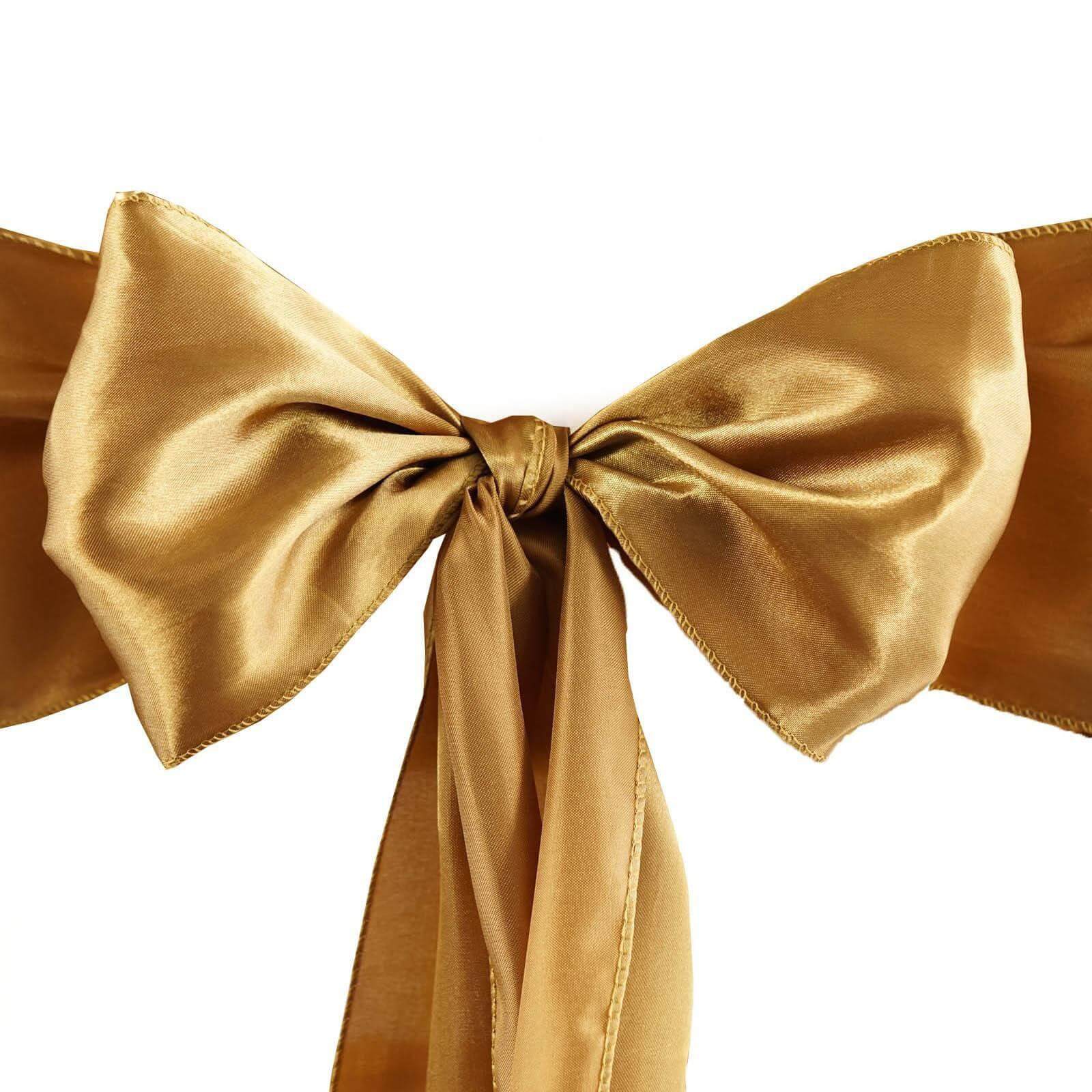 5 Pack Satin Chair Sashes Gold - Durable Chair Bows with Shiny Finish for Classy Event Chair Decor 6"x106" - Linen Luxes