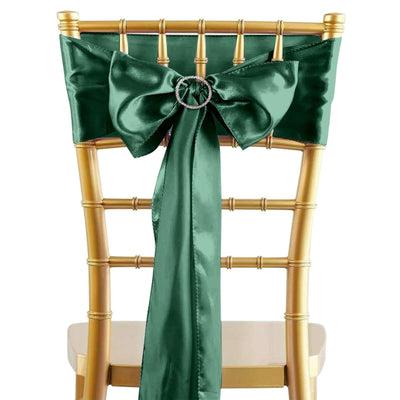 5 Pack Satin Chair Sashes Hunter Emerald Green - Durable Chair Bows with Shiny Finish 6"x106" - Linen Luxes