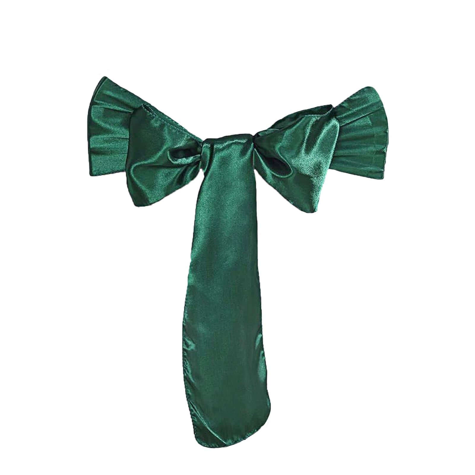 5 Pack Satin Chair Sashes Hunter Emerald Green - Durable Chair Bows with Shiny Finish 6"x106" - Linen Luxes