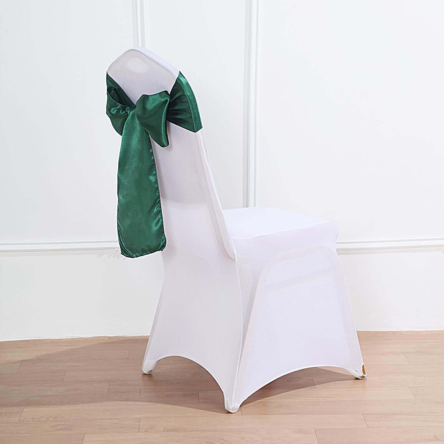 5 Pack Satin Chair Sashes Hunter Emerald Green - Durable Chair Bows with Shiny Finish 6"x106" - Linen Luxes