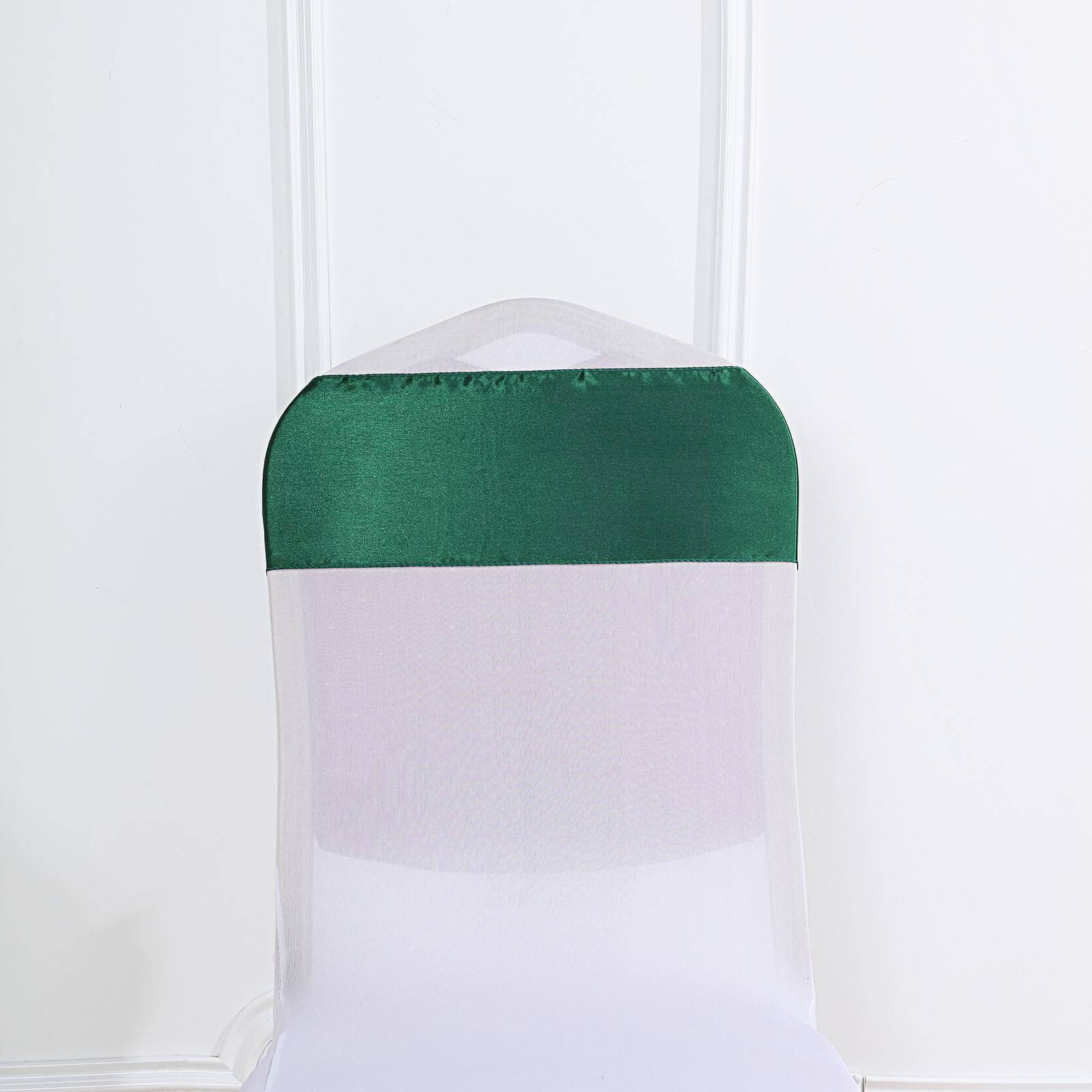 5 Pack Satin Chair Sashes Hunter Emerald Green - Durable Chair Bows with Shiny Finish 6"x106" - Linen Luxes