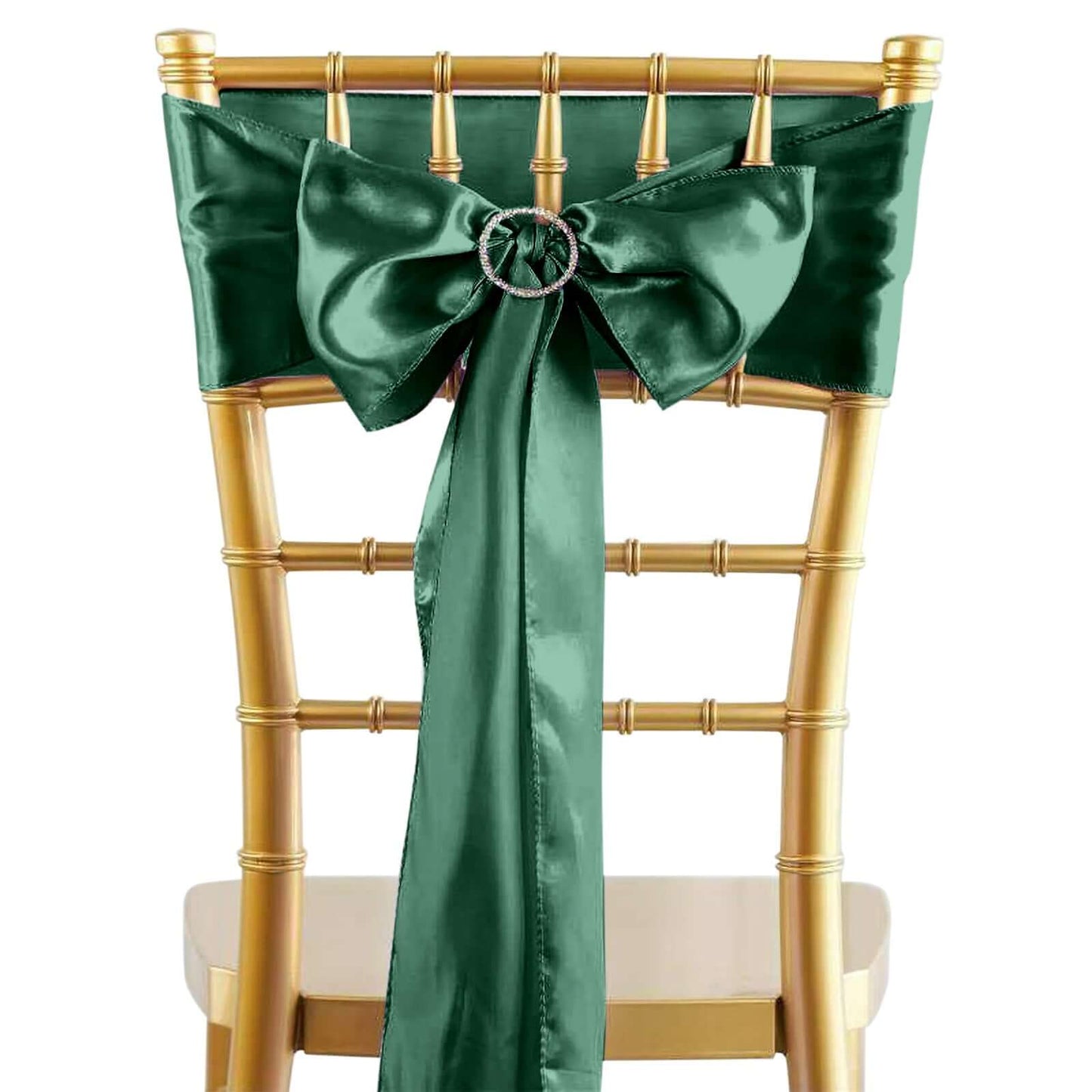 5 Pack Satin Chair Sashes Hunter Emerald Green - Durable Chair Bows with Shiny Finish 6"x106" - Linen Luxes
