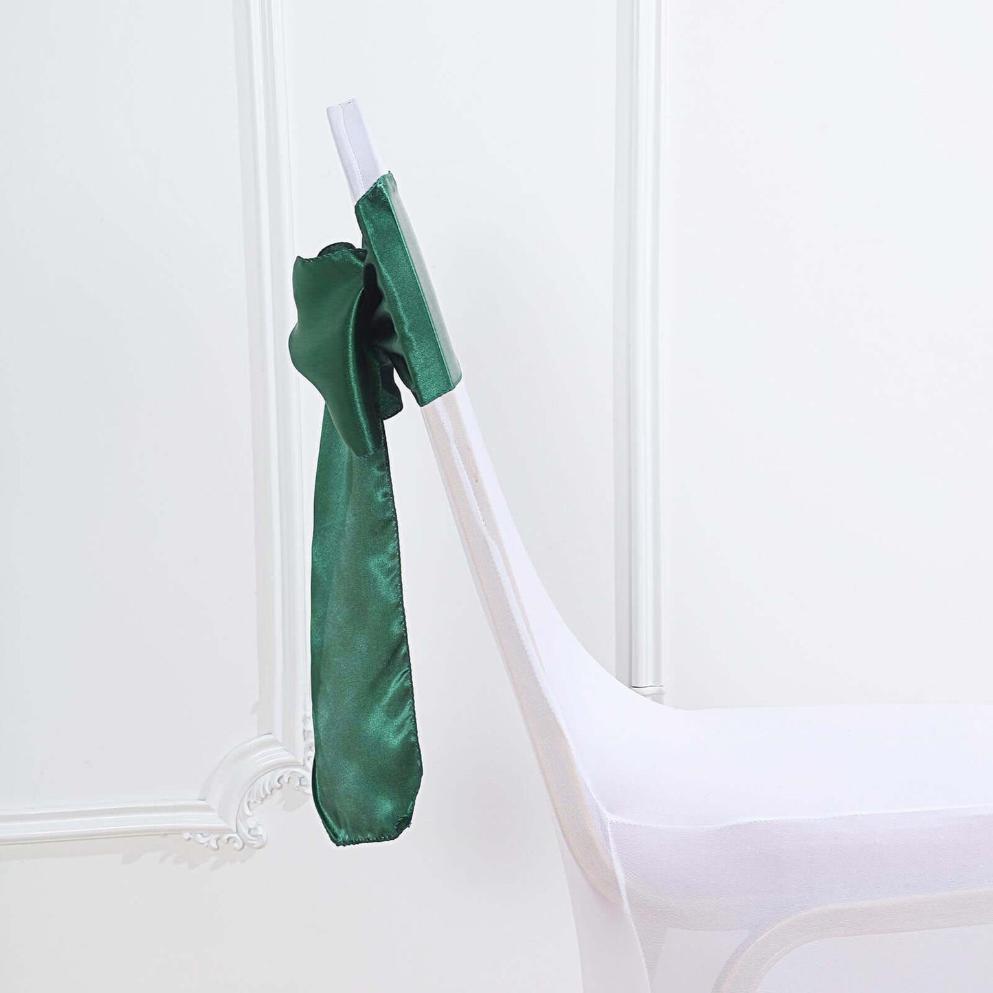 5 Pack Satin Chair Sashes Hunter Emerald Green - Durable Chair Bows with Shiny Finish 6"x106" - Linen Luxes